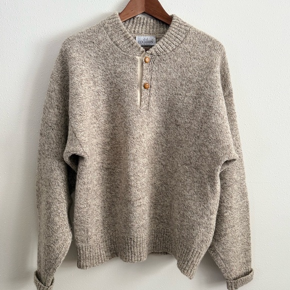 J.J. Cochran Sweaters - Vintage 80s J.J. Cochran Wool Henley Sweater Oatmeal Chunky Knit L
